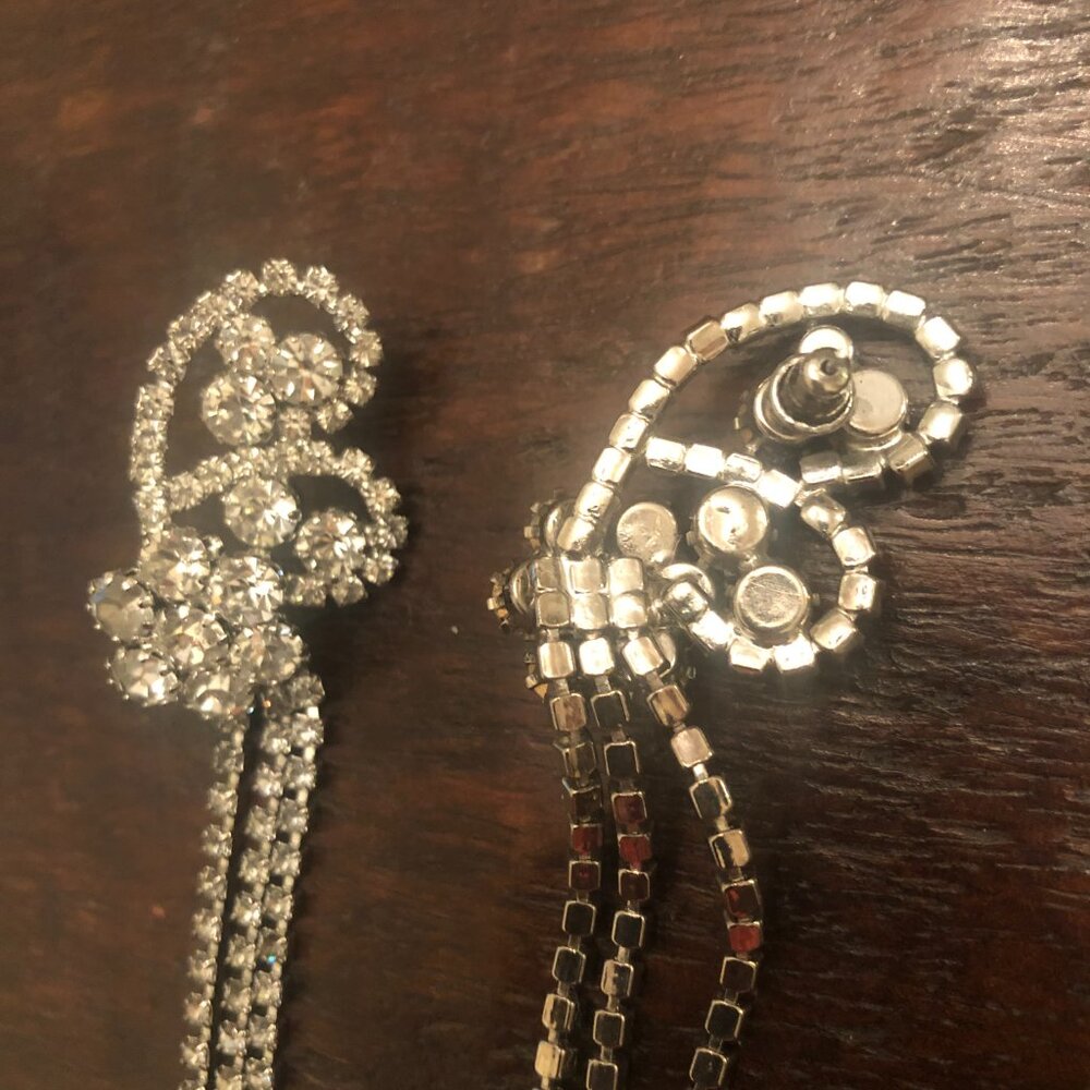 1980's Pierced Rhinestone Statement Dangle Earrin… - image 4